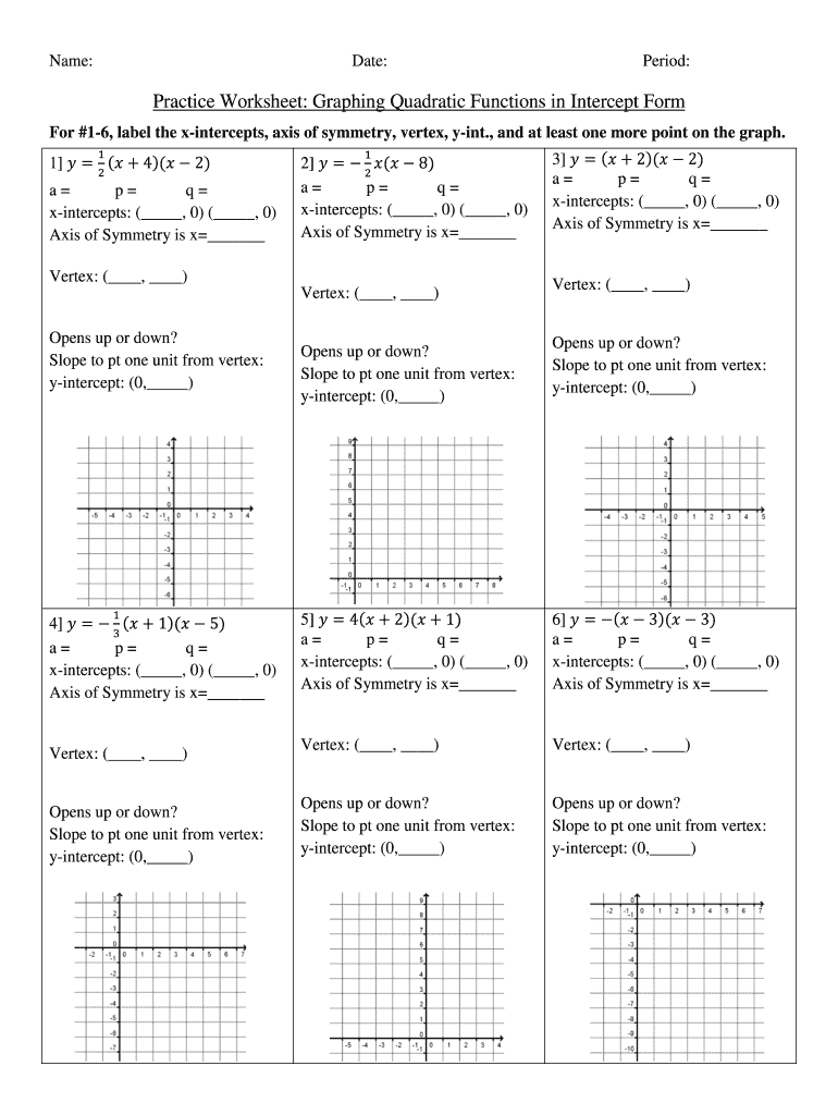 Practice Worksheet Graphing Quadratic Functions In Intercept Form 