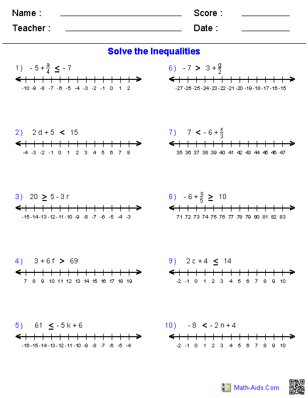 Pre Algebra Worksheets Inequalities Worksheets