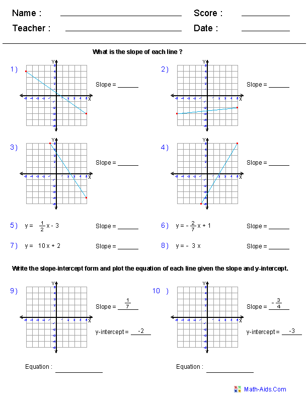 Pre Algebra Worksheets Linear Functions Worksheets