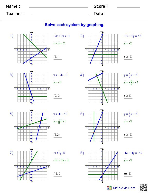 Pre Algebra Worksheets Systems Of Equations Worksheets Graphing