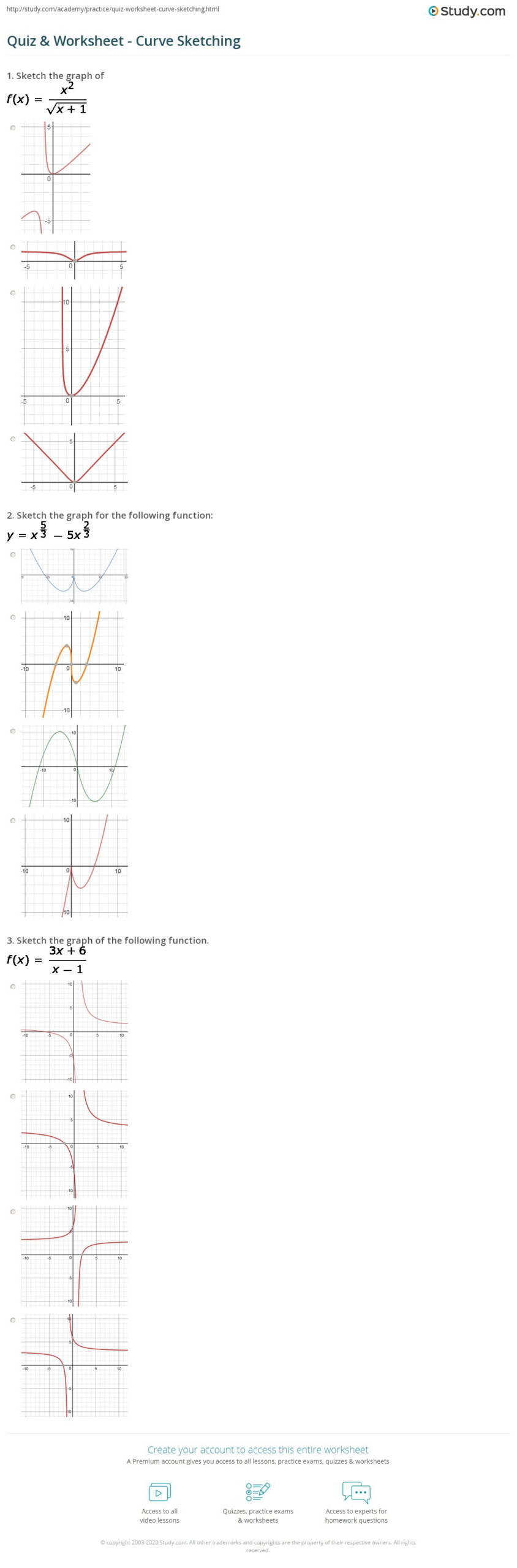 Quiz Worksheet Curve Sketching Study