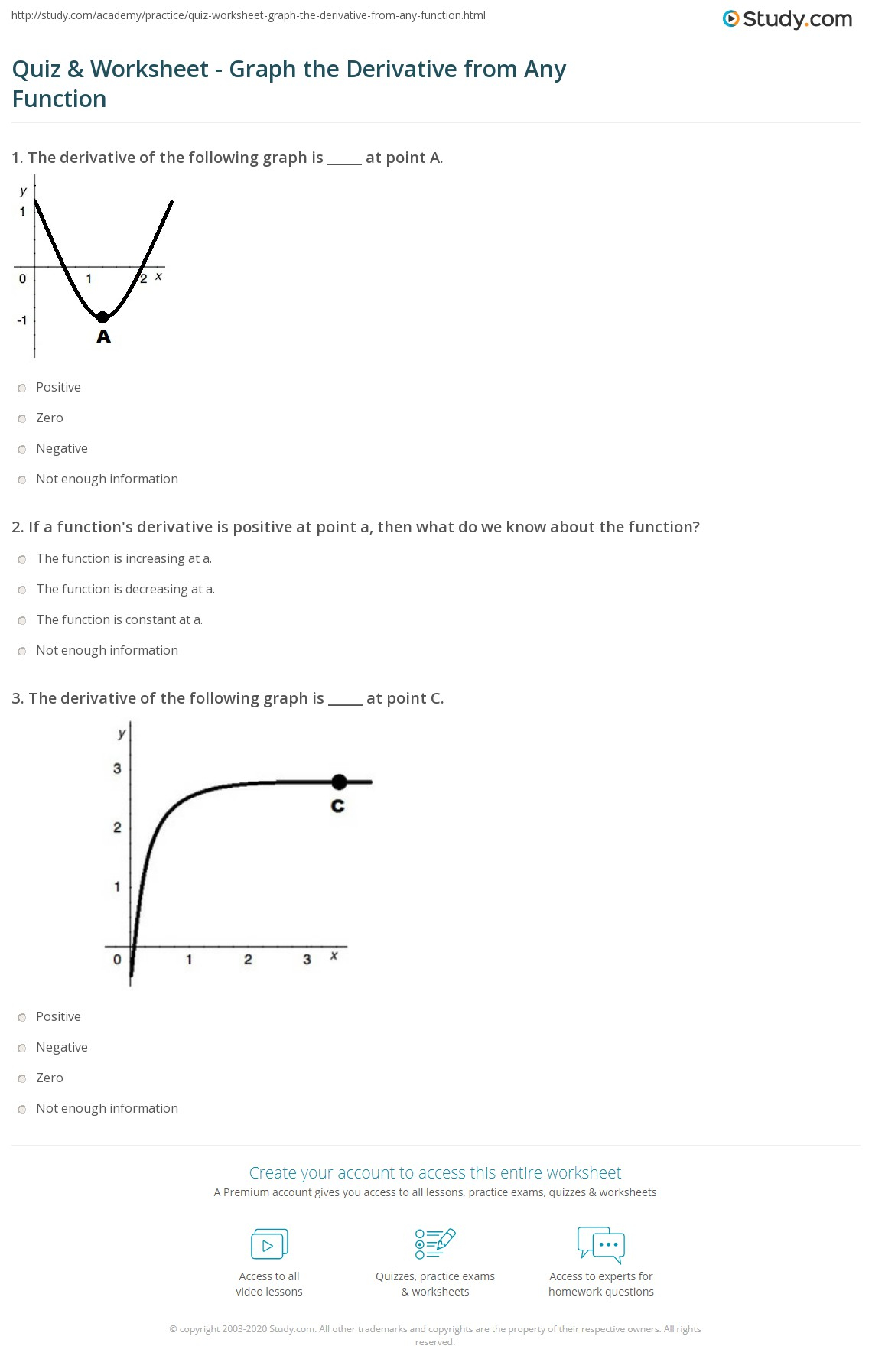 Quiz Worksheet Graph The Derivative From Any Function Study