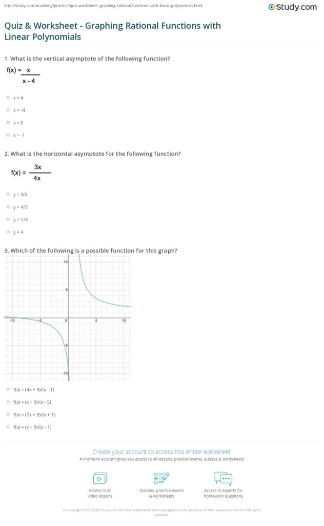 Quiz Worksheet Graphing Rational Functions With Linear Polynomials 