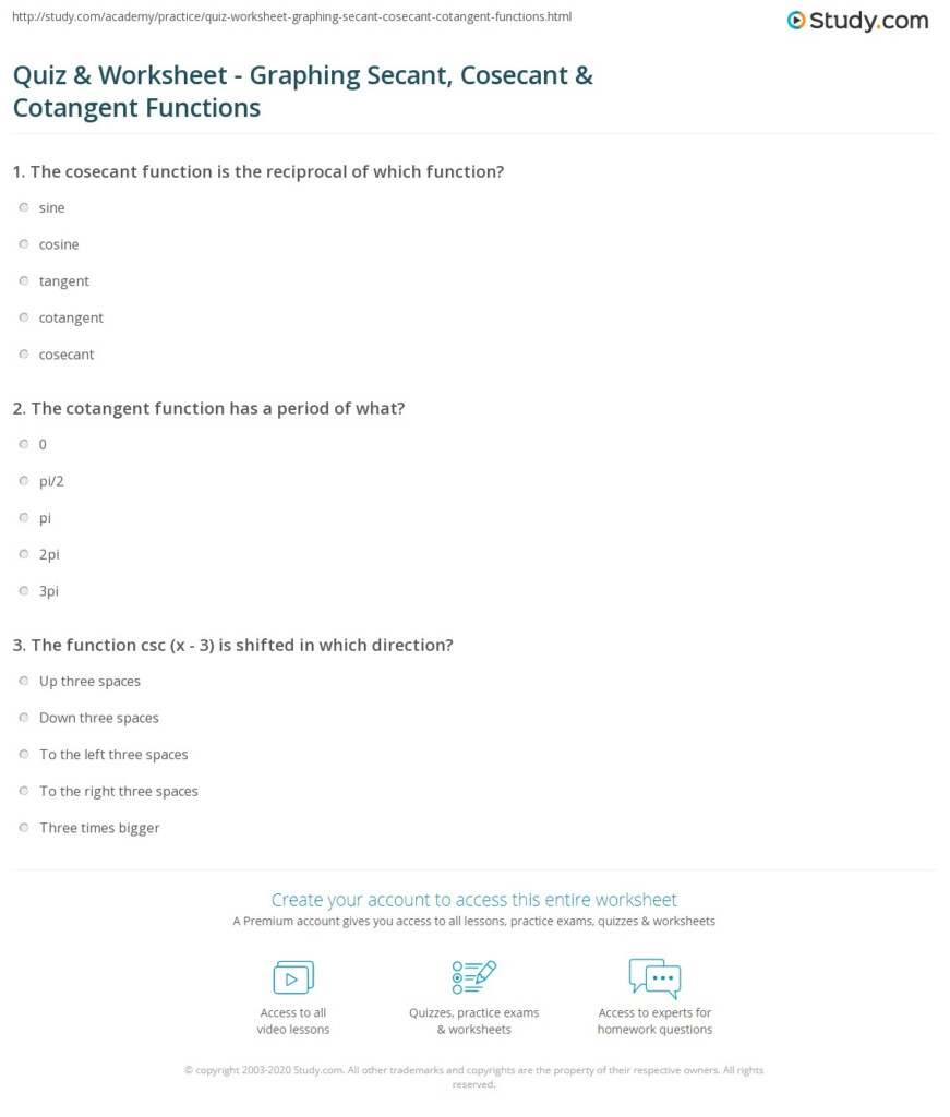 Quiz Worksheet Graphing Secant Cosecant Cotangent Functions 