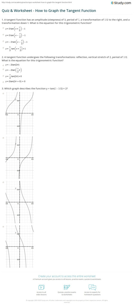 Quiz Worksheet How To Graph The Tangent Function Study