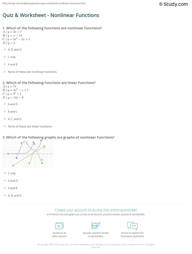Quiz Worksheet Nonlinear Functions Study