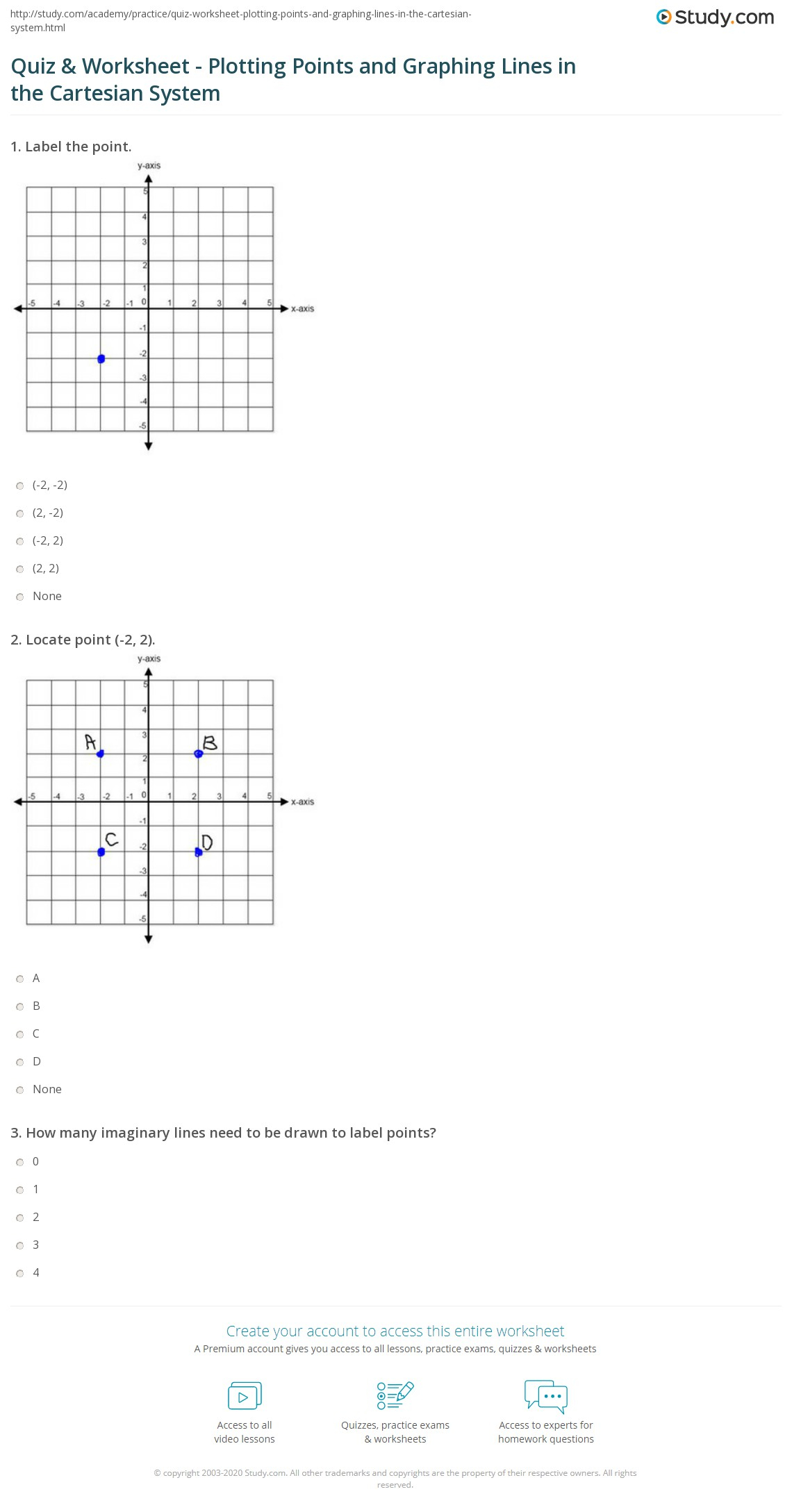 Quiz Worksheet Plotting Points And Graphing Lines In The Cartesian