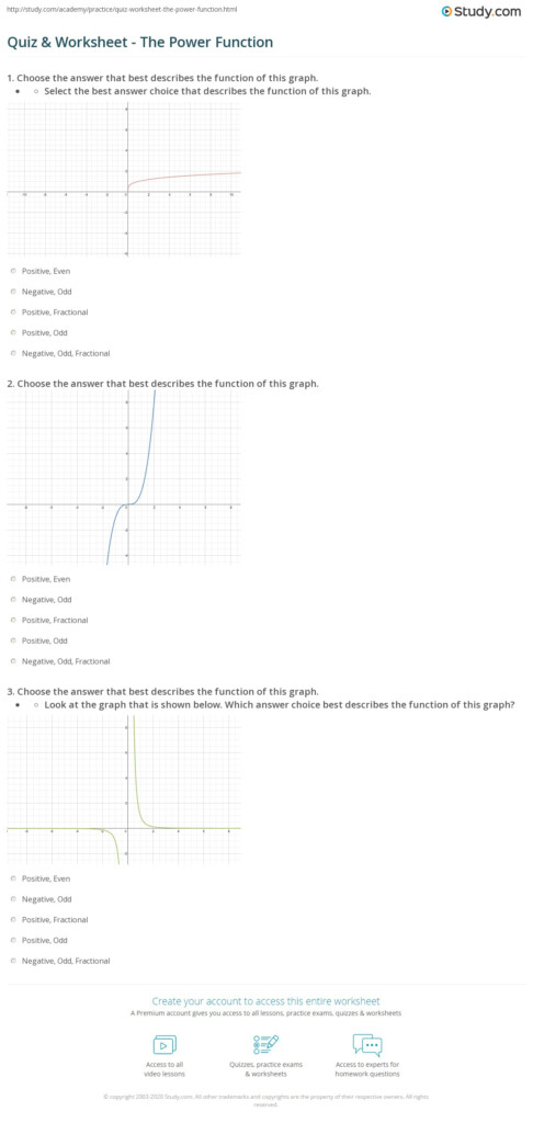 Quiz Worksheet The Power Function Study