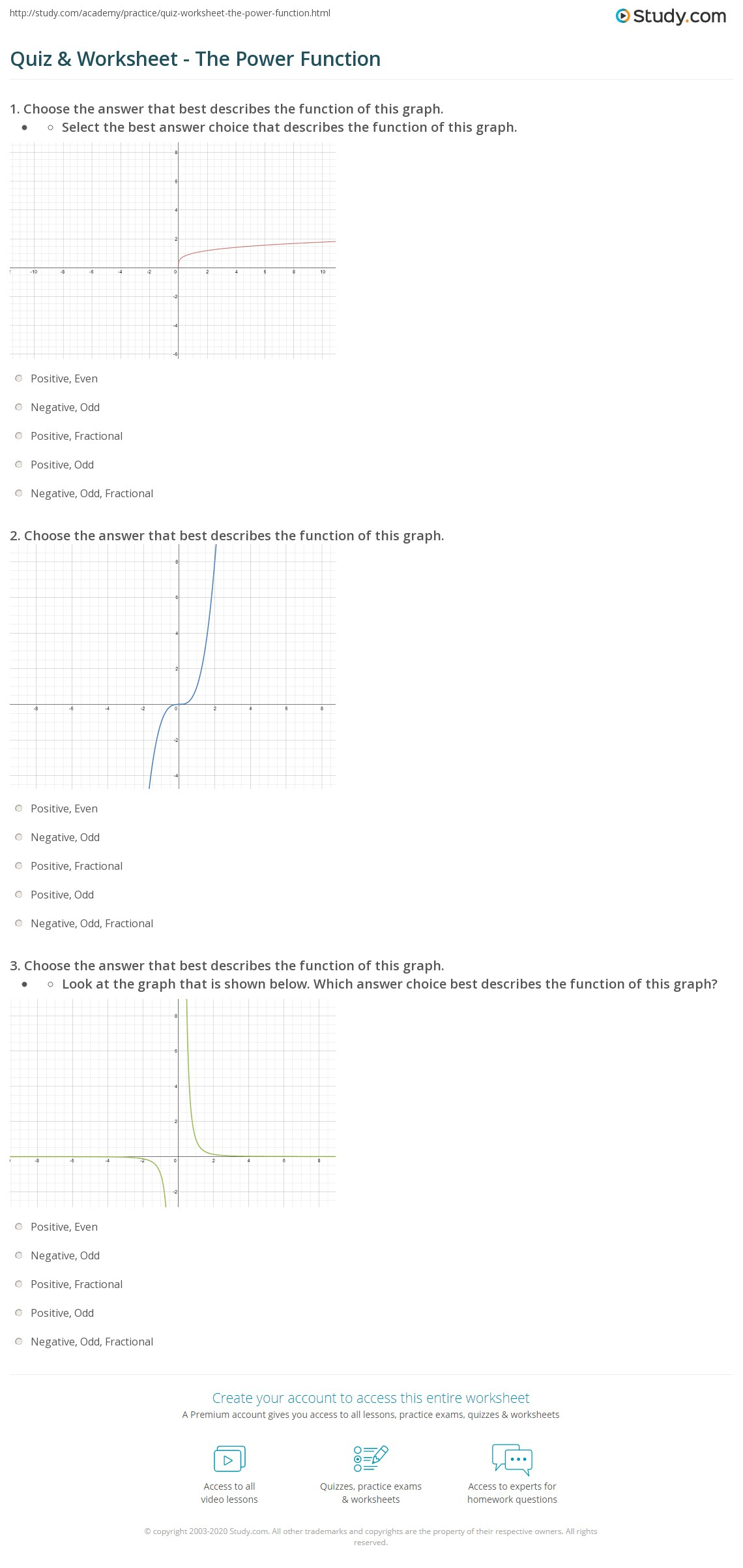 Quiz Worksheet The Power Function Study