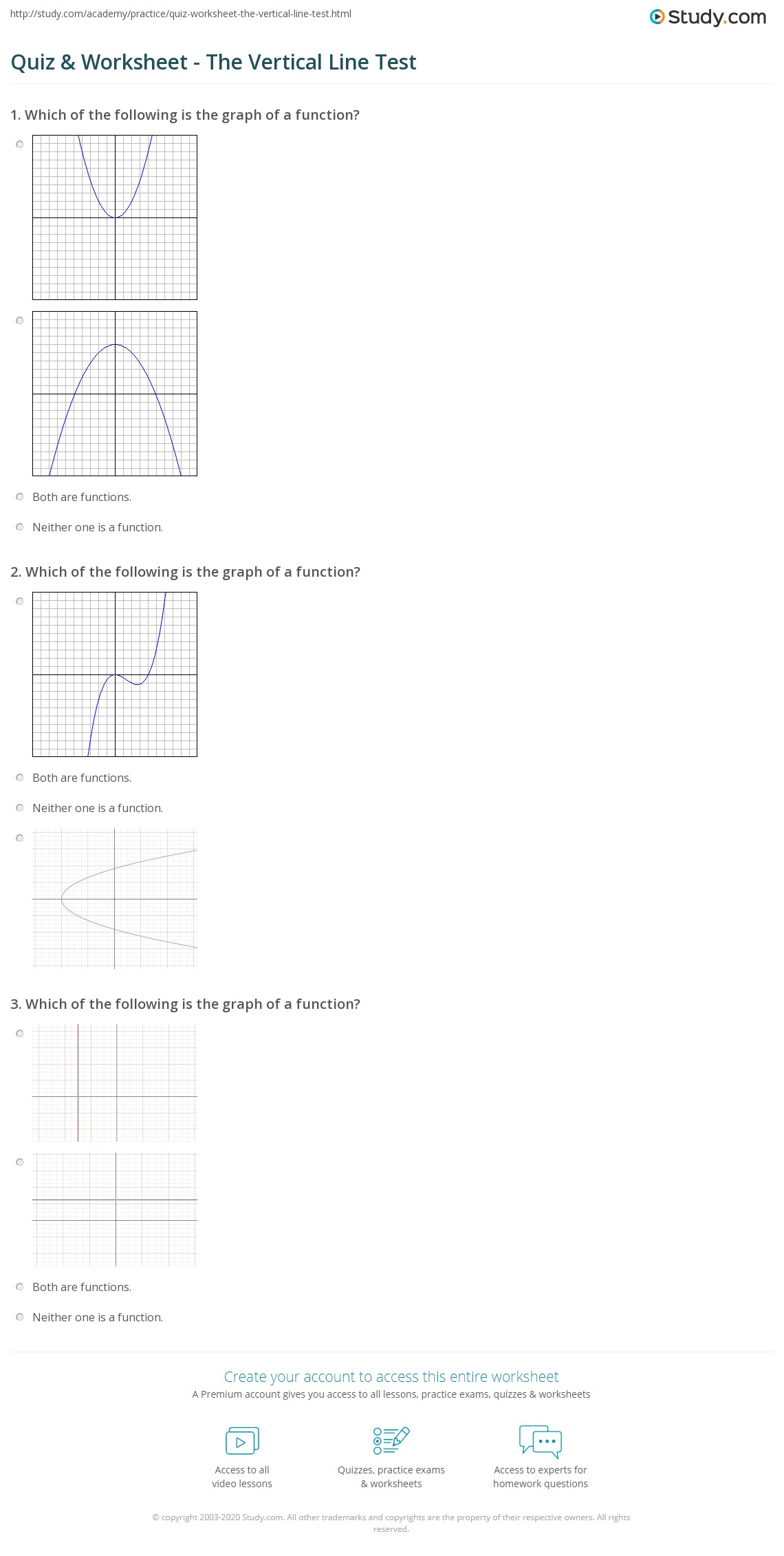 Quiz Worksheet The Vertical Line Test Study