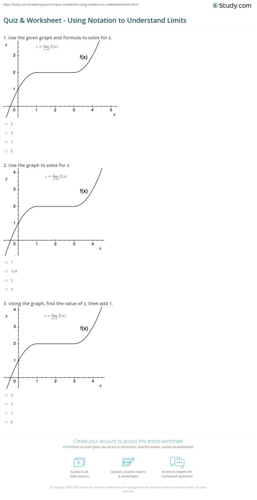 Quiz Worksheet Using Notation To Understand Limits Study