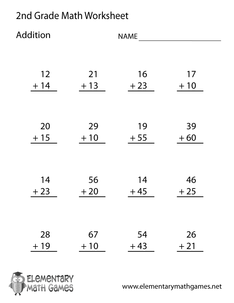 Second Grade Addition Worksheet