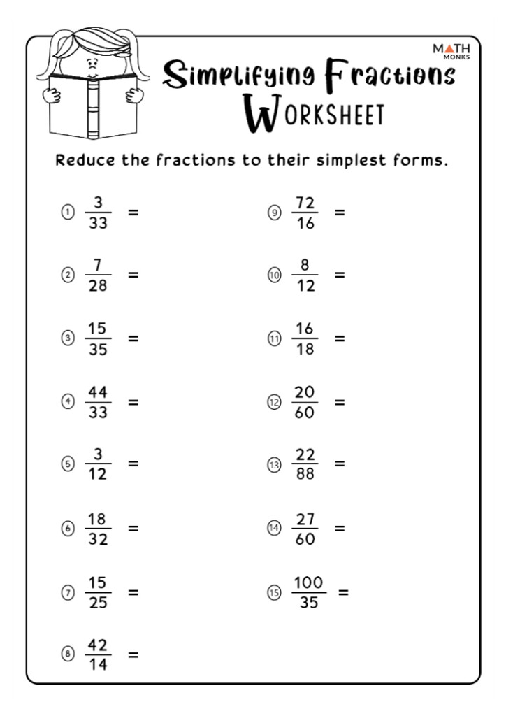 Simplifying Fractions Worksheets Math Monks