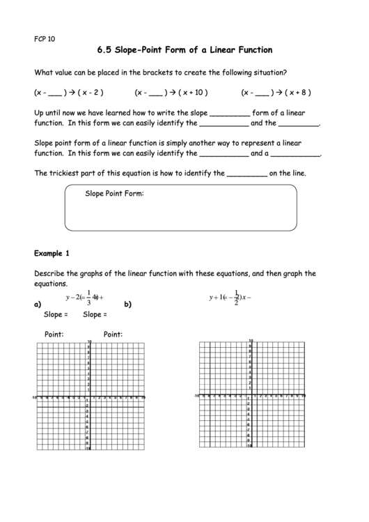 Slope Point Form Of A Linear Function Worksheet Printable Pdf Download