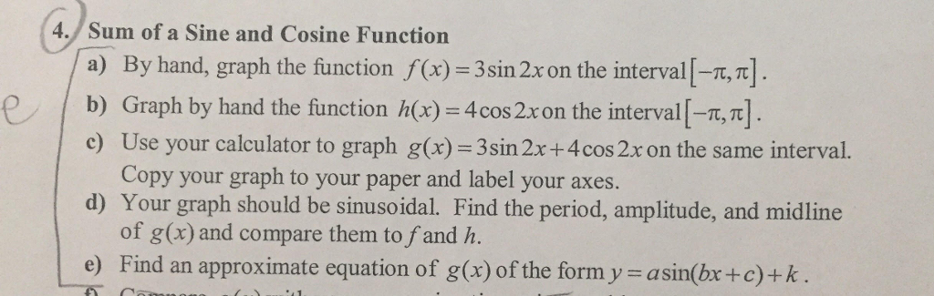 Solved 4 Sum Of A Sine And Cosine Function A By Hand G Chegg