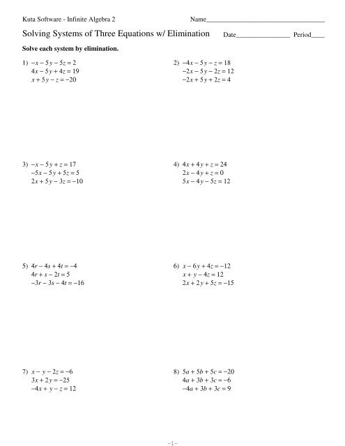 Solving Linear Systems By Elimination Worksheet Pdf Example Worksheet 