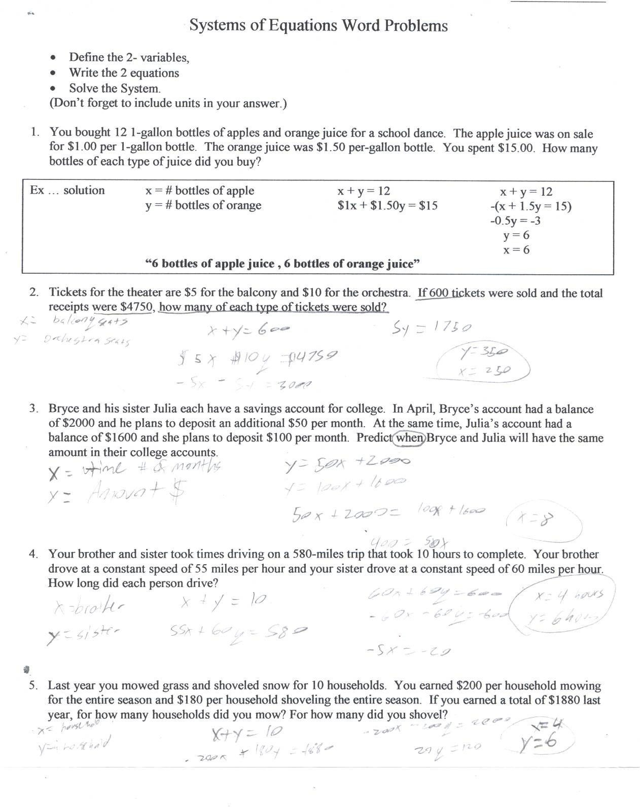 Solving Systems Of Equations By Graphing Worksheet Answer Key