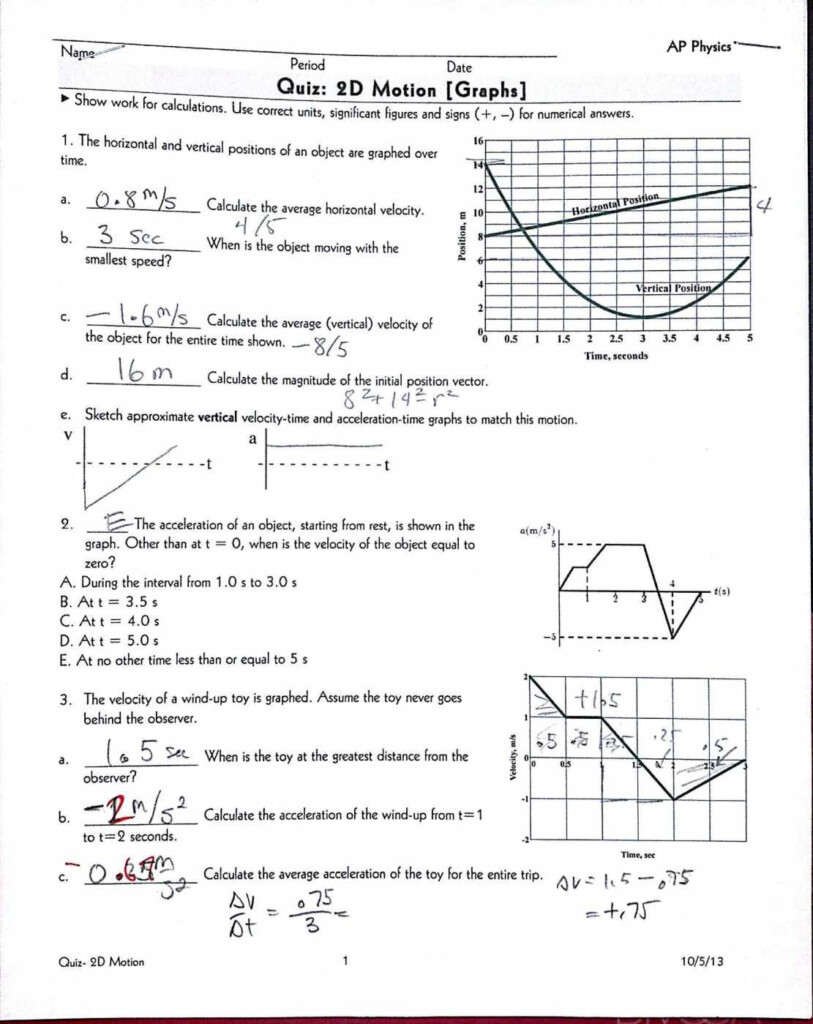 Speed Velocity And Acceleration Worksheet Answer Key