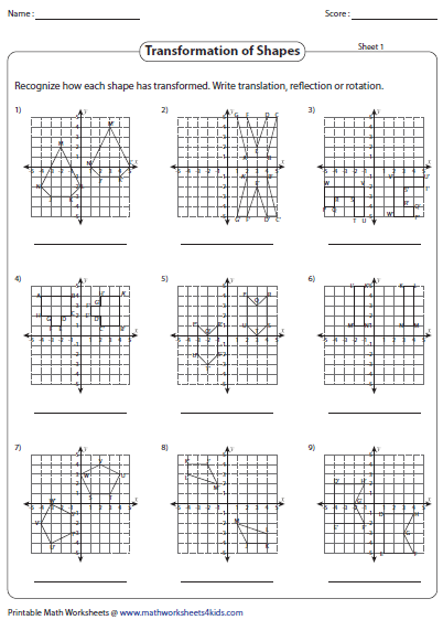 Transformation Worksheets Reflection Translation Rotation