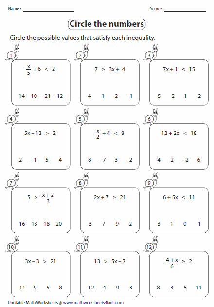 Two Step Inequalities Worksheets