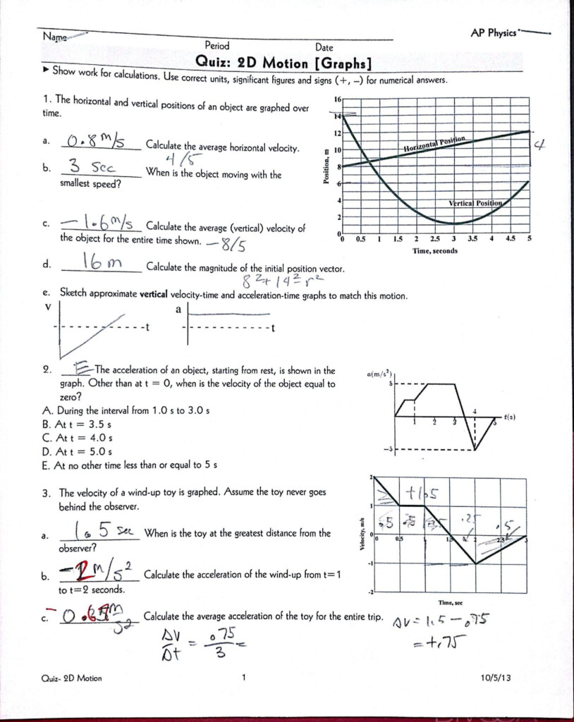 Velocity And Acceleration Calculation Worksheet Answer Key Ivuyteq