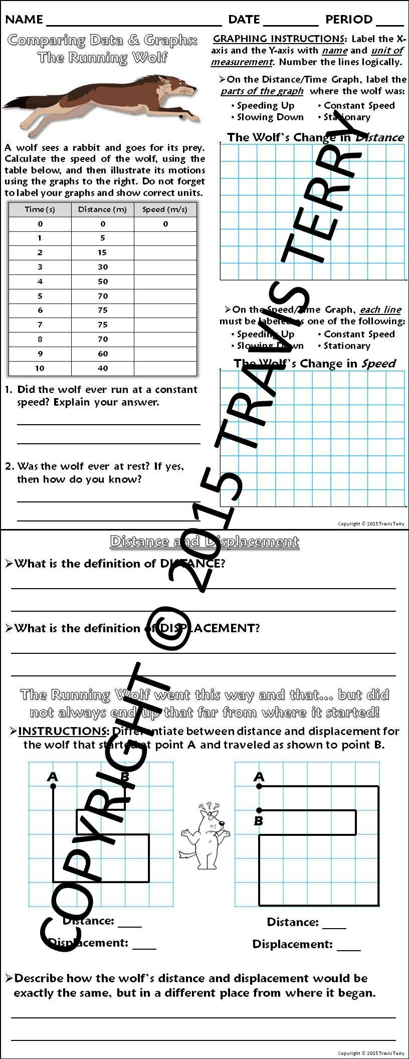 Worksheet Graphing Distance And Displacement W The Running Wolf