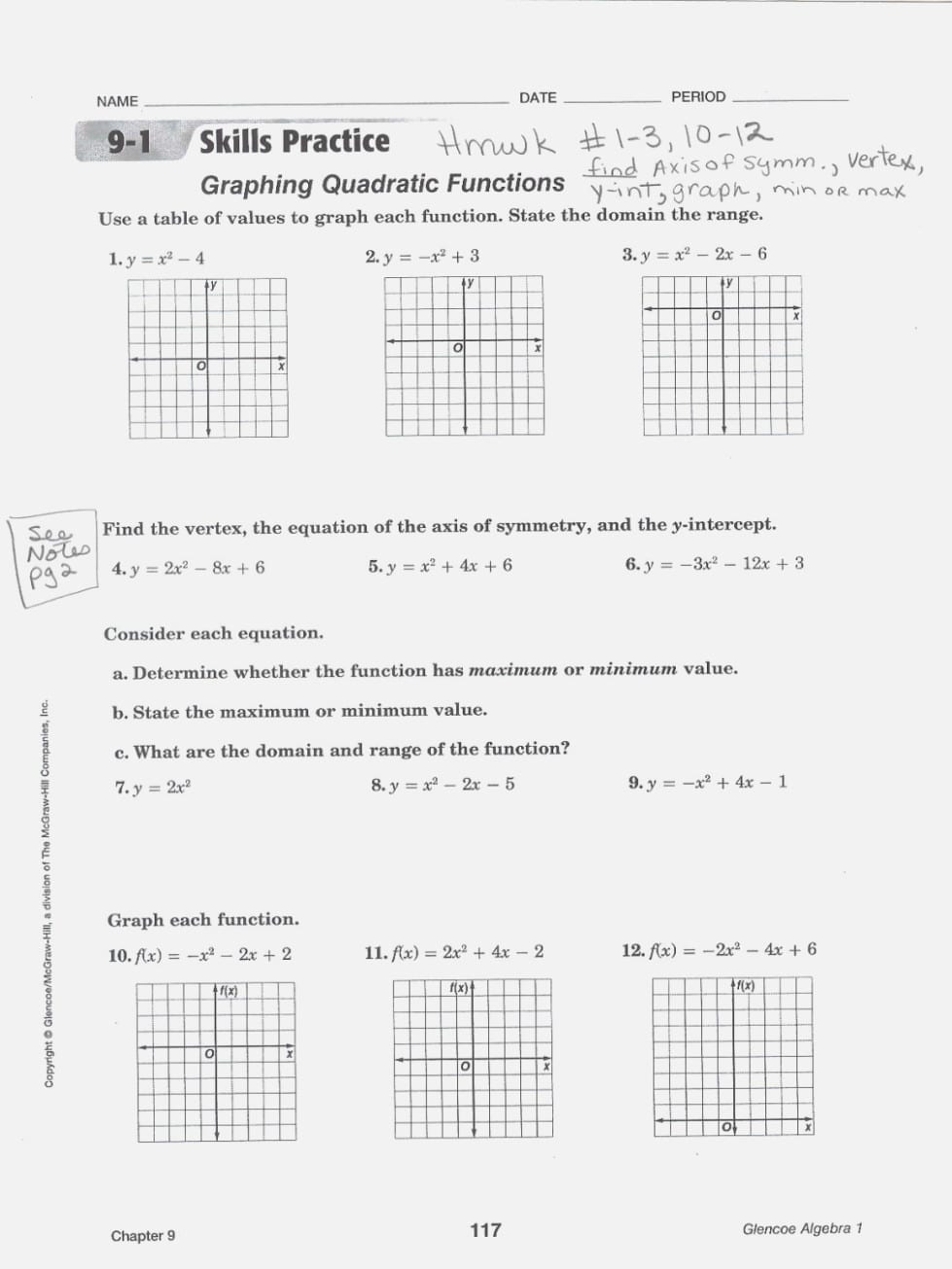 Worksheet Graphing Quadratics From Standard Form Answer Key Pdf