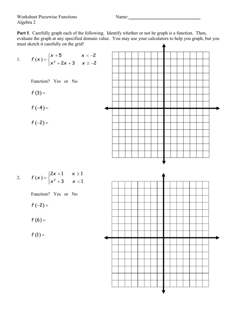 Worksheet Piecewise Functions