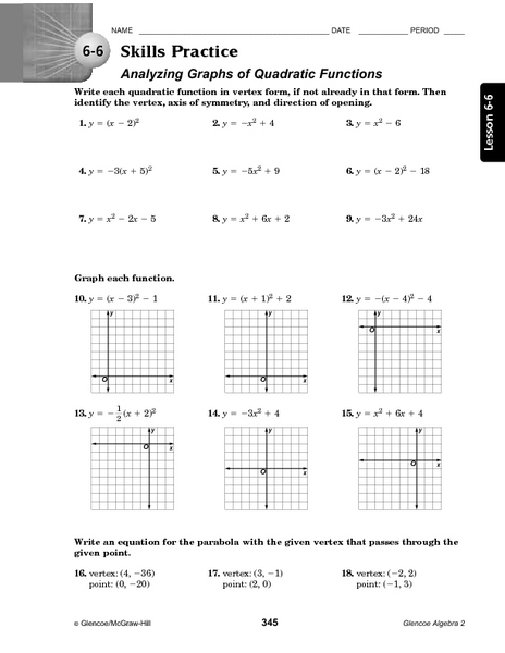 Worksheets On Drawing Quadratic Graphs