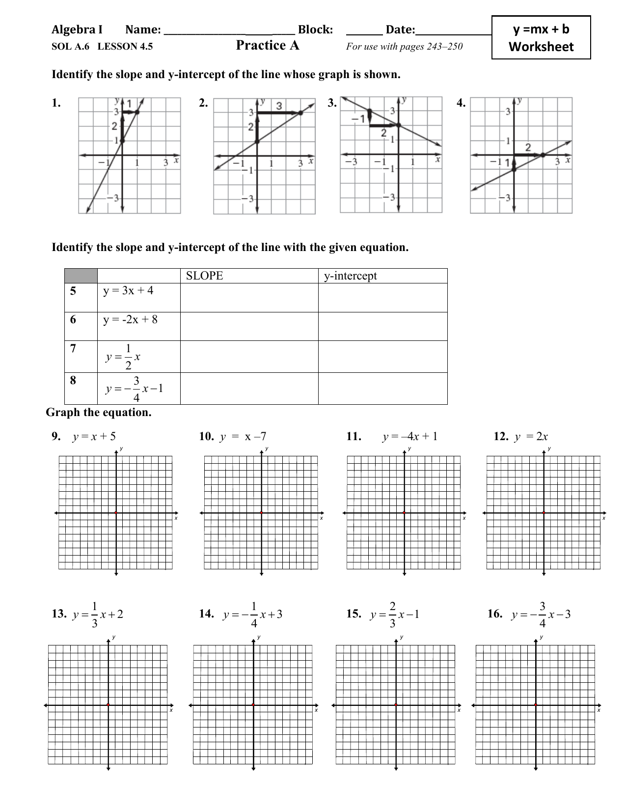 Writing Equations From A Table Worksheet Y Mx B Answer Key Tessshebaylo