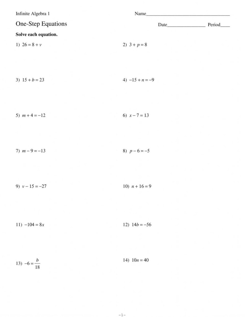 5 Diy Single Step Equation Worksheet Markdrum Tracks