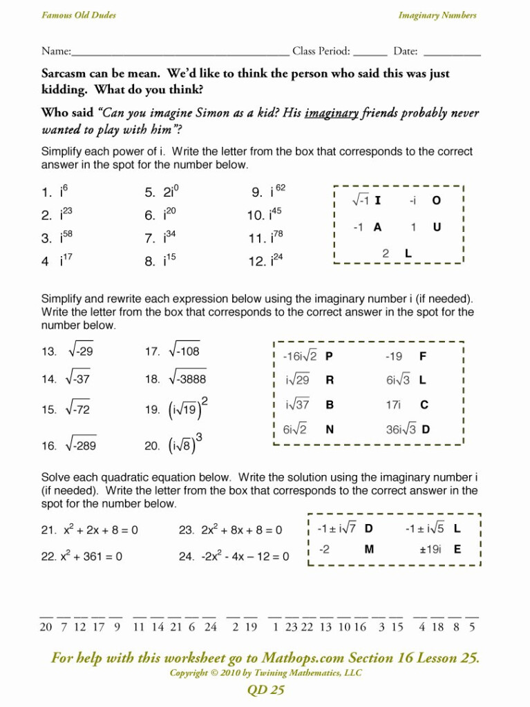 50 Complex Numbers Worksheet Answers Chessmuseum Template Library