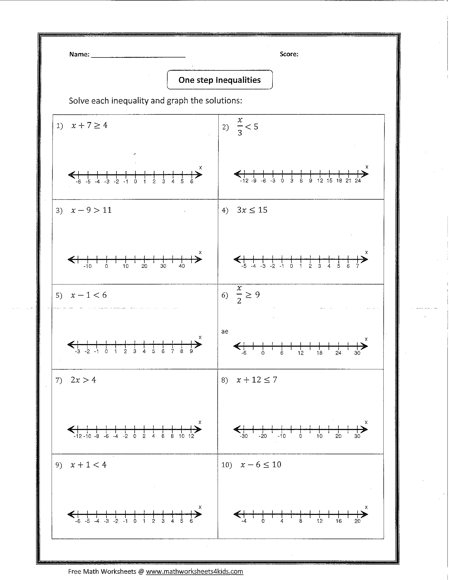 9 Graphing Inequalities On A Number Line Worksheets Worksheeto