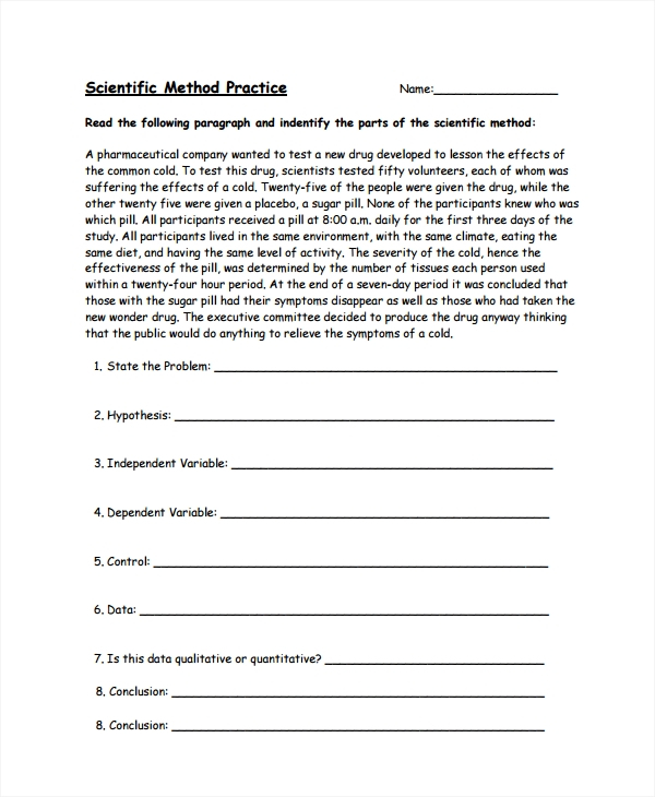 9 Scientific Method Worksheets Sample Templates