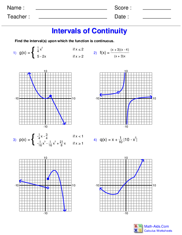 Calculus Worksheets Limits And Continuity Worksheets Calculus