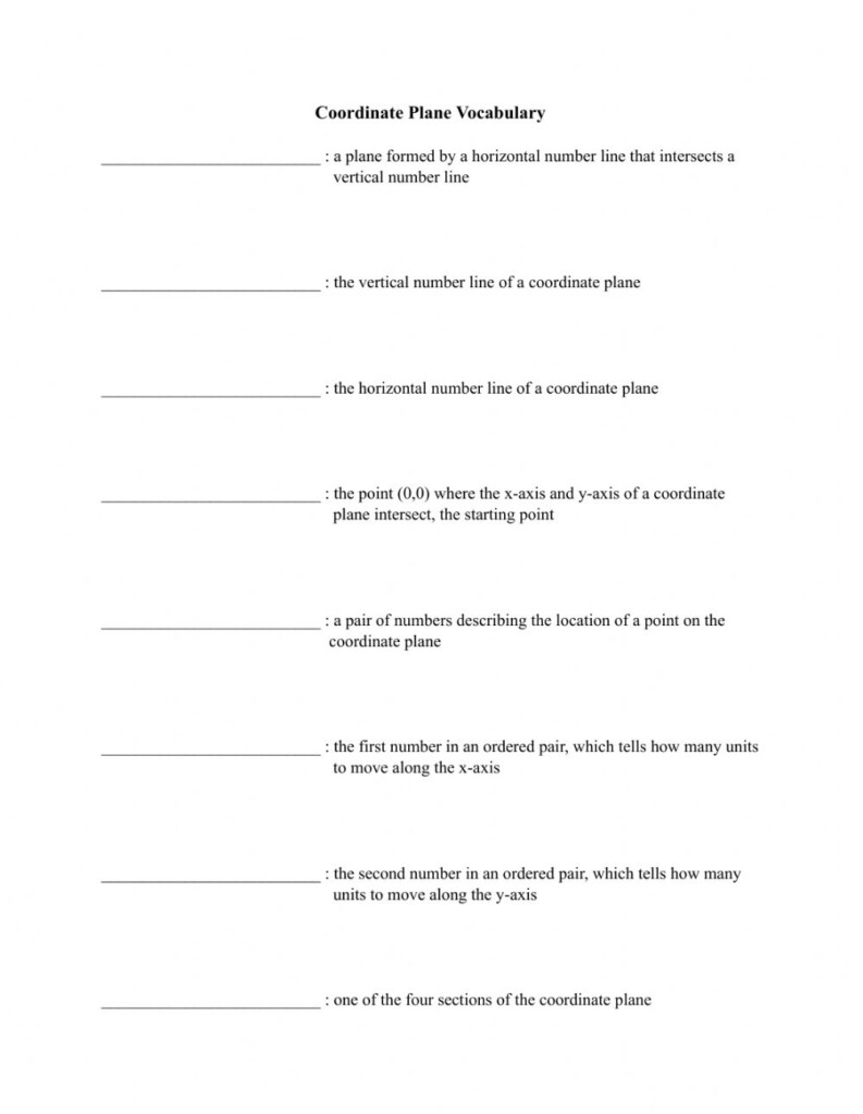 Coordinate Plane Vocabulary Worksheet