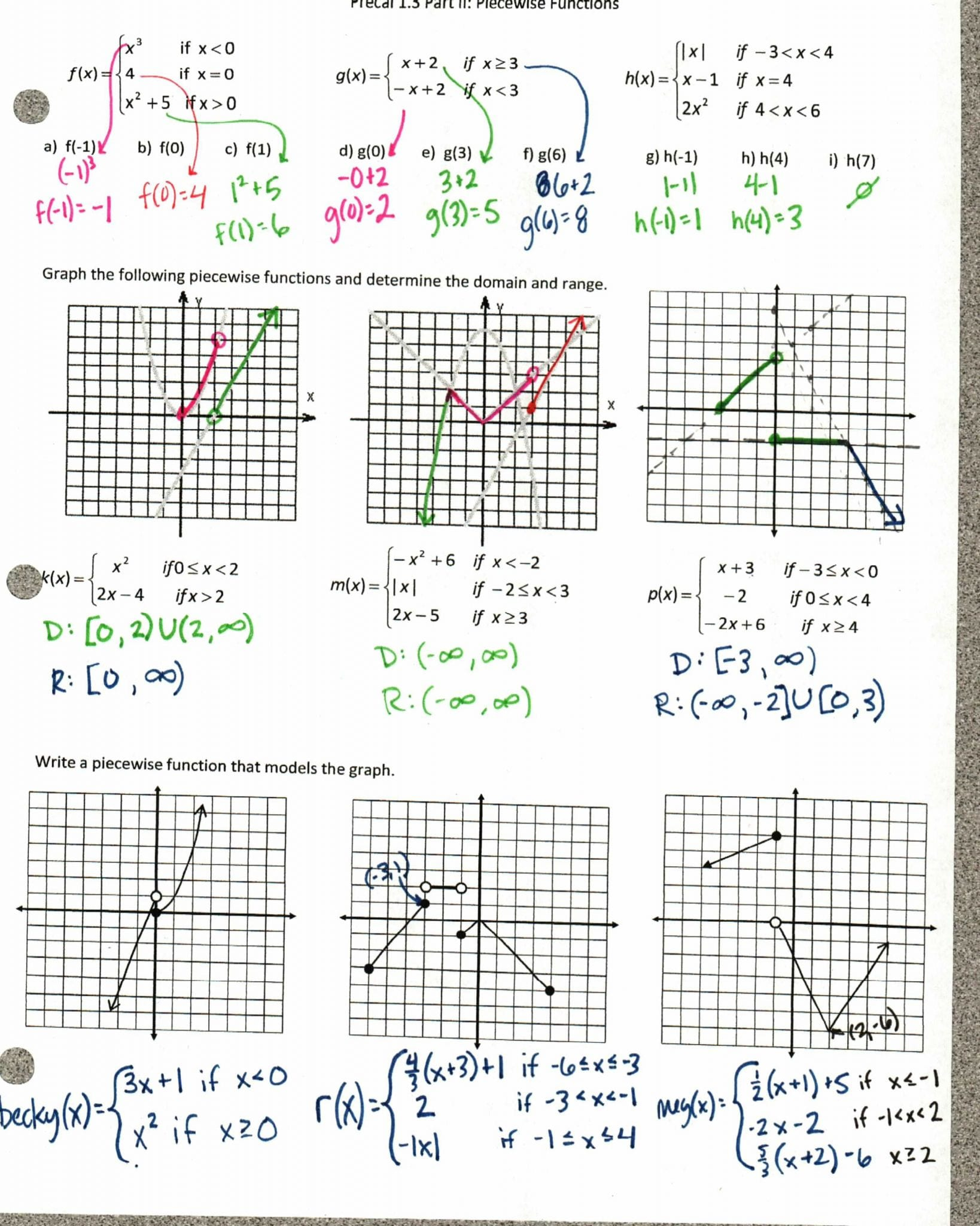 Domain And Range Of A Function Graph Worksheet With Answers Db excel