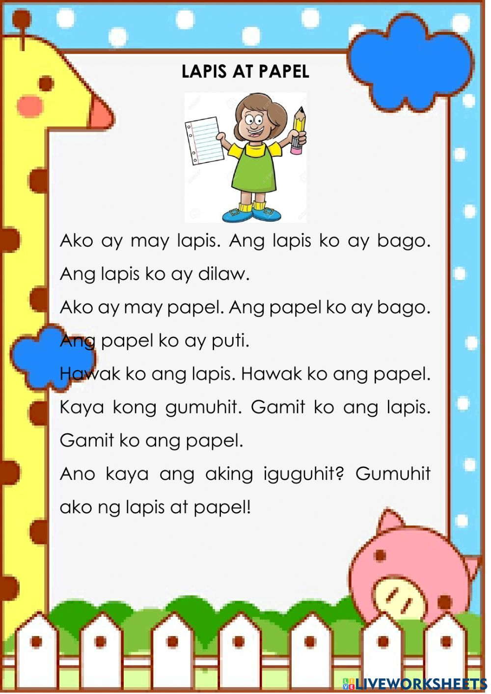 Ejercicio De Pagbasa Ng May Pang unawa