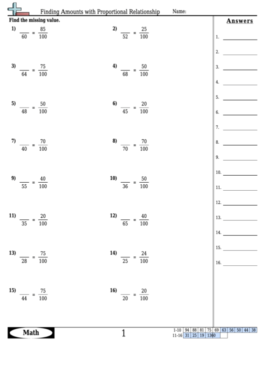 Finding Amounts With Proportional Relationship Proportions Worksheet