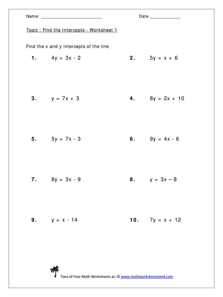 Finding X And Y Intercepts Worksheet Day 1 Fill Online Printable