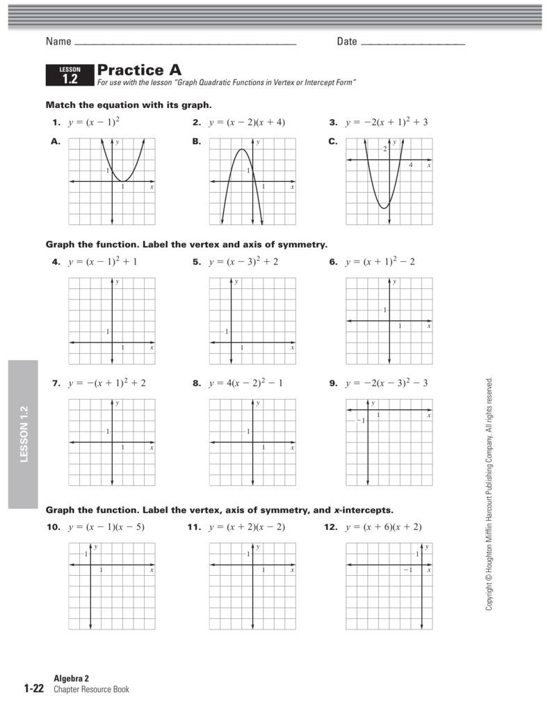 Graphing A Quadratic Equation Worksheet Graphworksheets