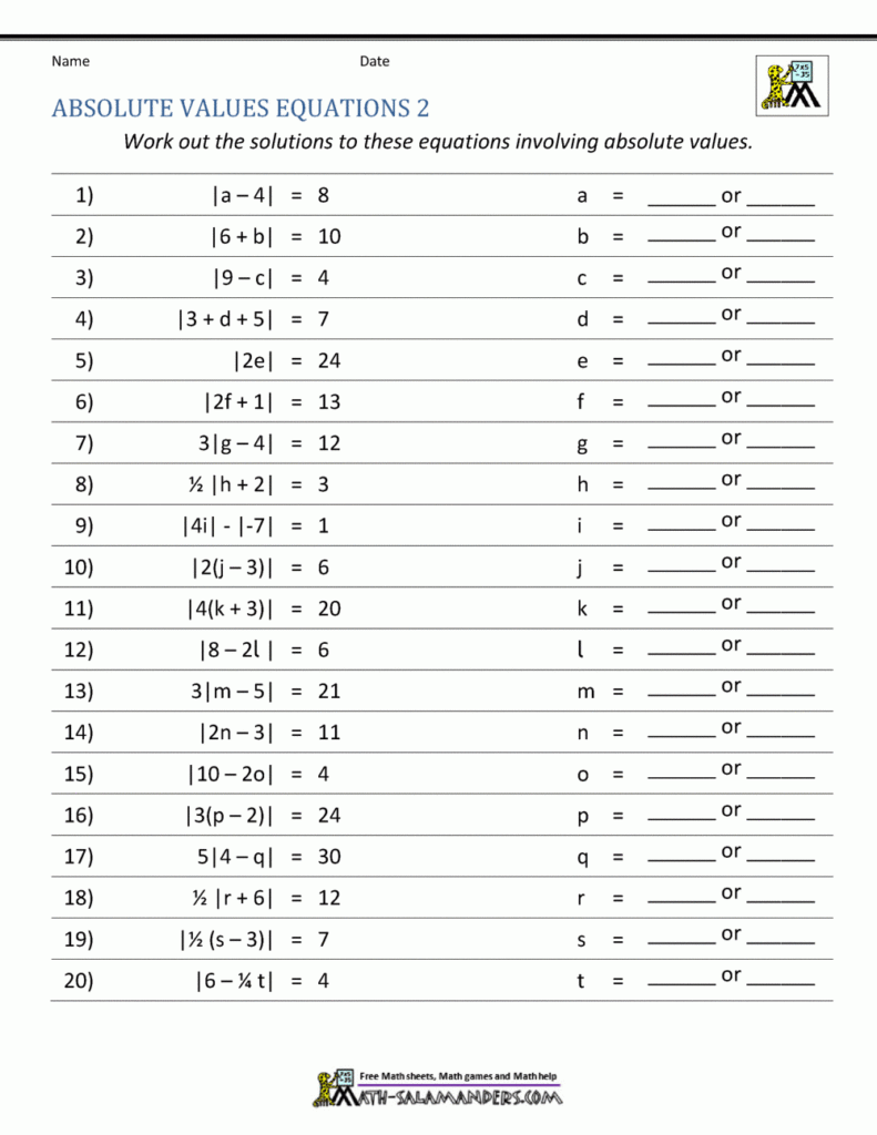 Graphing Absolute Value Functions Worksheet