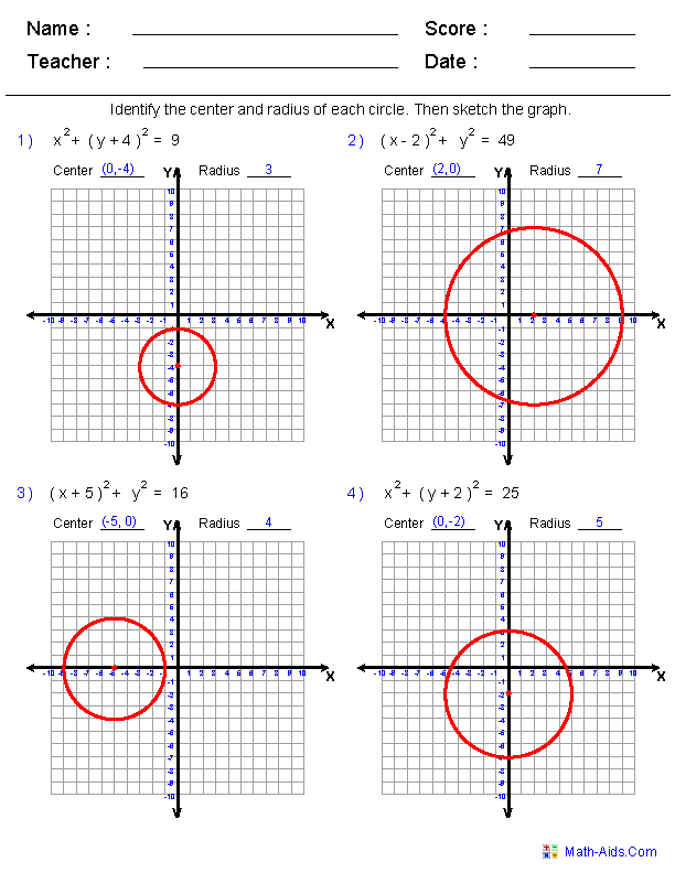 Graphing Circles Worksheet Worksheet