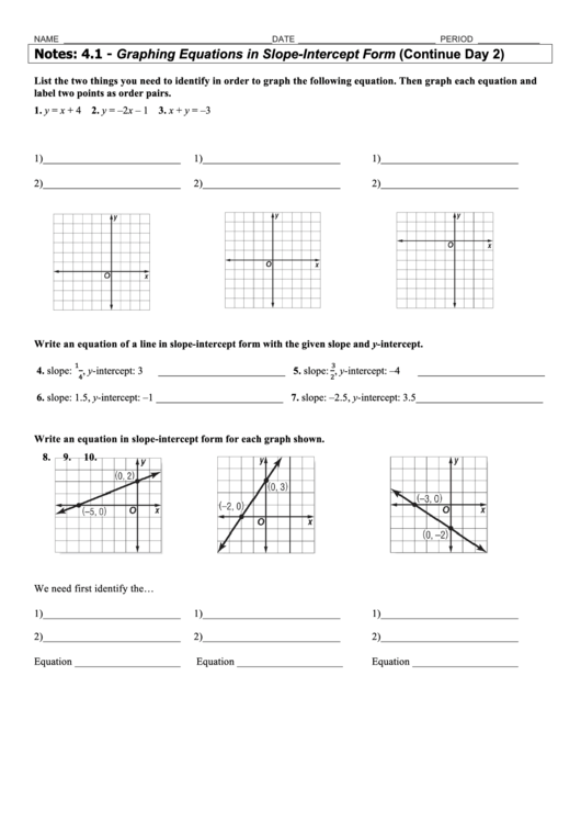 Graphing Equations In Slope Intercept Form Printable Pdf Download