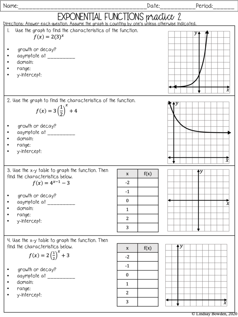 Graphing Exponential Functions Worksheet