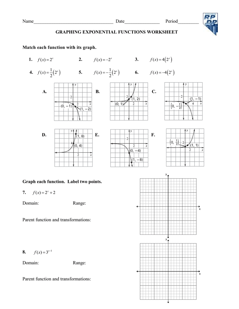 Graphing Exponential Functions Worksheet Graphing Exponential 