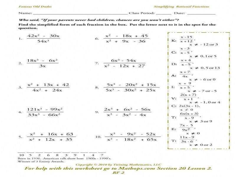 Graphing Rational Functions Worksheet And Answers On Rational Functions 