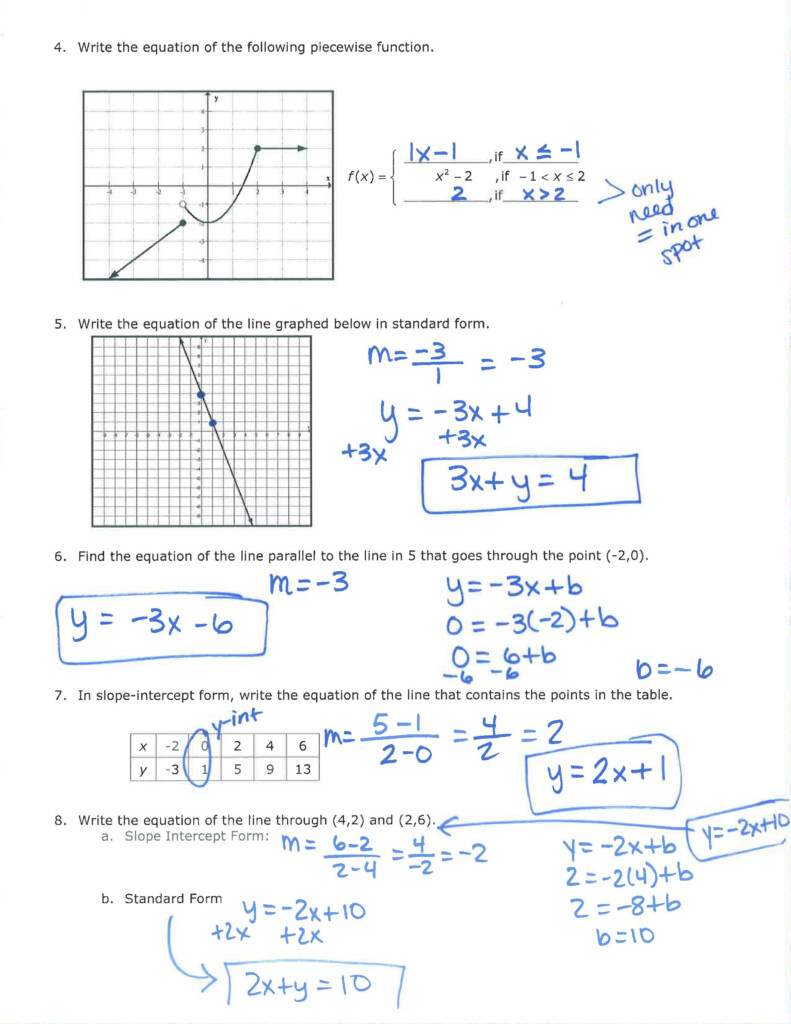 Graphing Systems Of Equations 1 Answer Key