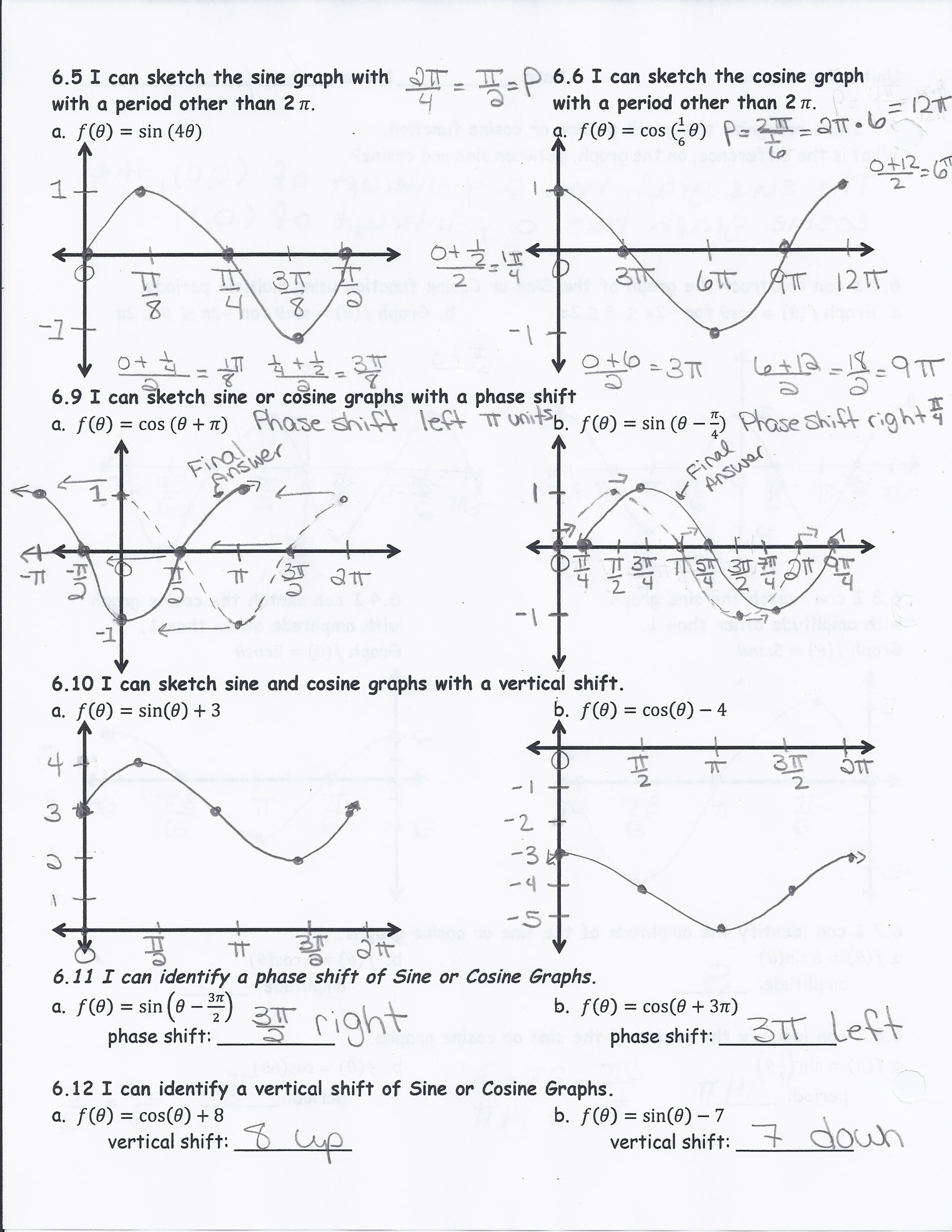 Graphing Trig Functions Practice Worksheet