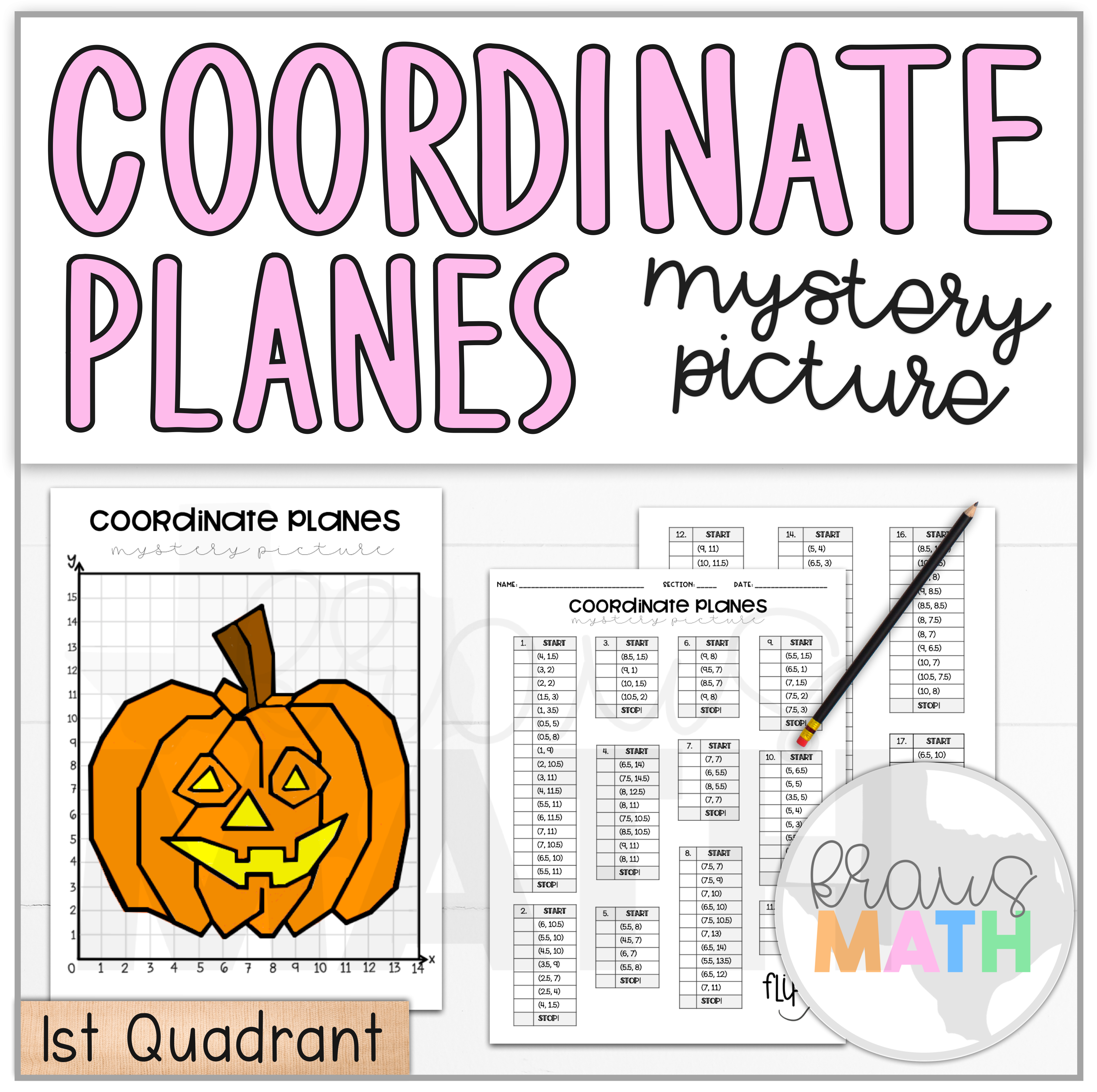 Halloween Pumpkin Coordinate Plane Mystery Picture 1st Quadrant 